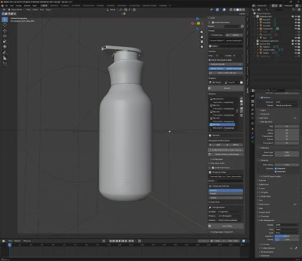 Viewport do Blender com o Nexia Image gerando o render de um produto.